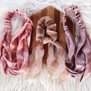 ↠ Princess Polly Patchwork Floral Scarf Scrunchie & Silk Satin Headbands Bundle